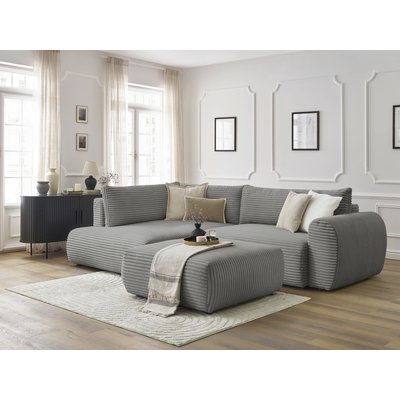 Canapé d'angle convertible 4 places en gros côtelé doux avec pouf, LUCIEN BOBOCHIC