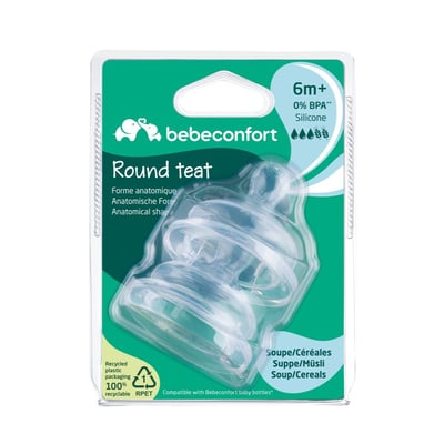 Lot de 2 tétines ronde silicone céréales  6-18 mois BEBECONFORT