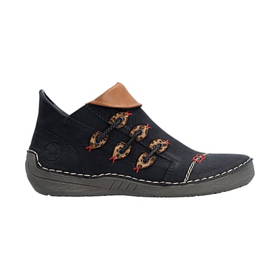Boots bleu marine à talon plat avec une fermeture zippée et soufflet élastiqué RIEKER