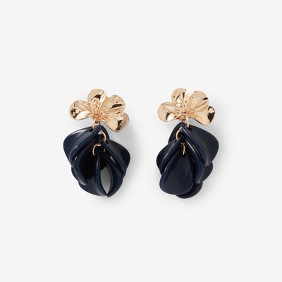 Boucles d'oreilles clips - fleurs et pétales bleu foncé BALABOOSTE