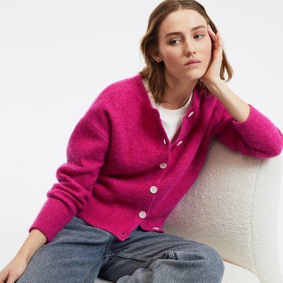 Cardigan col rond, maille de laine mélangée LA REDOUTE COLLECTIONS