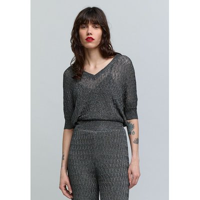 Pull fin manches courtes col V coupe ample, maille IKKS