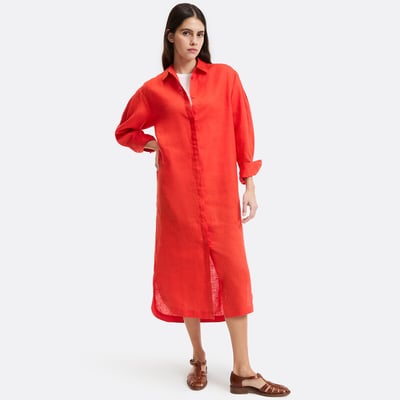 Linen Long Sleeve Shift Maxi Shirt Dress LA REDOUTE COLLECTIONS