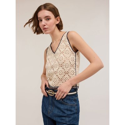 Top en crochet de coton mélangé avec bordures contrastées MOTIVI