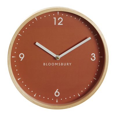 26cm Diameter Wall Clock in Orange & Wood SO'HOME