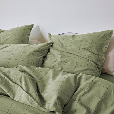 Taie d'oreiller en percale de coton lavé, IMPRESSION GRAPHIQUE BLANC CERISE