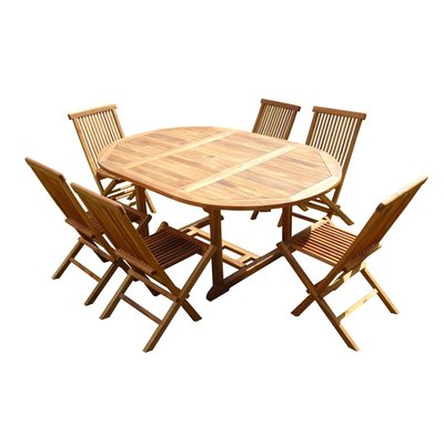 Ensemble salon de jardin en teck aspect huilé SENTAK 6 chaises JUMAK C ET L JARDIN