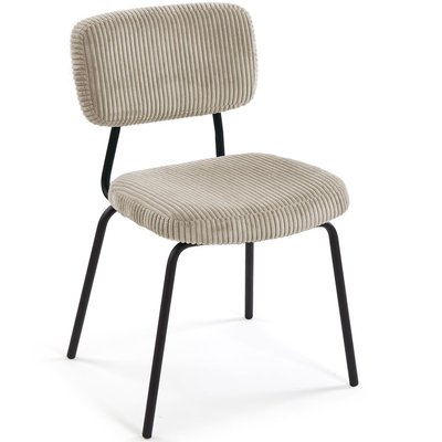 Chaise en velours côtelé beige et métal noir 51.5x50x77cm VERSA