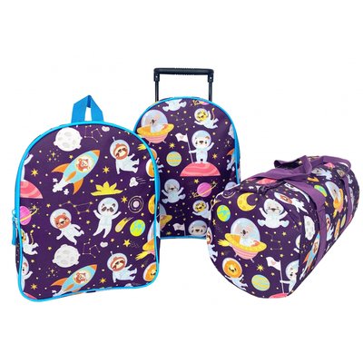Lot de 3 sacs scolaire avec 2 sacs à dos dont 1 à roulettes plus 1 polochon BLEU CERISE