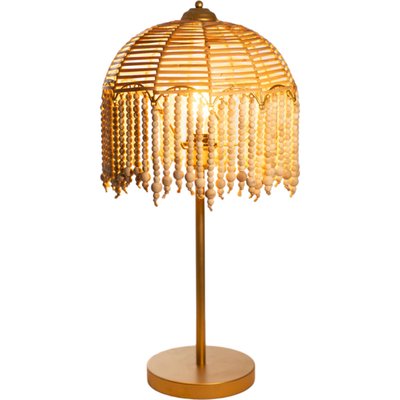 Lampe décorative en métal bois et rotin style naturel doré RECOLLECTION