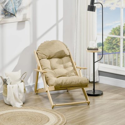 Fauteuil de jardin pliable bois avec coussin capitonné beige OUTSUNNY