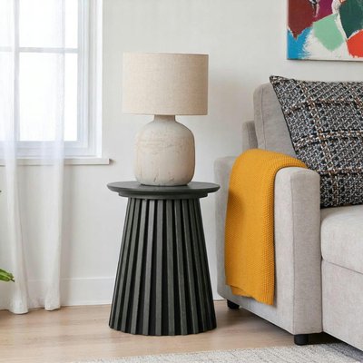 Bout de canapé rond en chêne noir avec piètement baguette ø40 cm AMSTERDAM PIER IMPORT