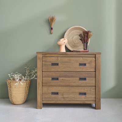 Commode en bois de teck recyclé 90 cm 3 tiroirs  CARGO BERAH GETAH