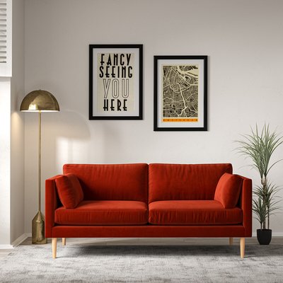 Gabriela Modern Velvet 3 Seater Feather Sofa with Light Wood Legs SO'HOME