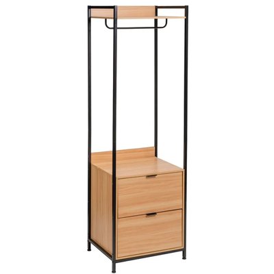 Étagère penderie modulaire bois et métal noir 2 tiroirs 60x48x190cm WADIGA