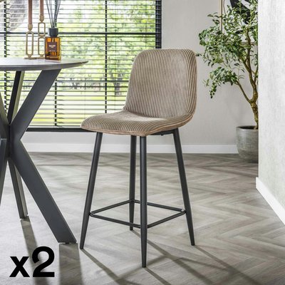Chaise de bar beige sable en tissu côtelé (lot de 2) TAJ PIER IMPORT