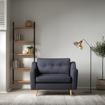 Rosa Curve Buttoned Soft Brushed Snuggle Chair with Light Wood Legs SO'HOME