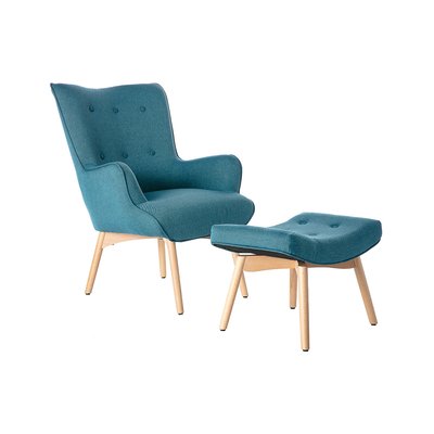 Fauteuil scandinave avec repose-pieds en tissu et bois BRISTOL MILIBOO