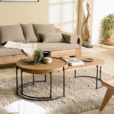 Table basse gigogne ronde et ovale teck / métal (lot de 2) SWING PIER IMPORT