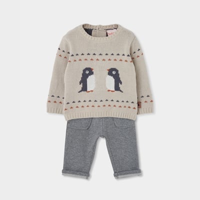 Ensemble bébé garçon en maille avec pingouins BOBOLI