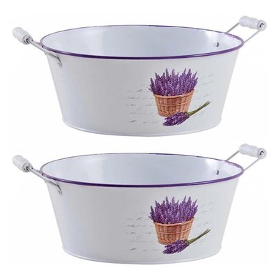 Corbeille ronde en métal laqué et poignées en bois Lavande (Lot de 2) AUBRY GASPARD