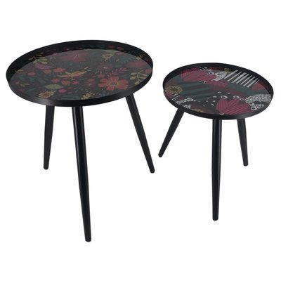 Duo de tables gigogne Olga - Noir et fleuri TOILINUX