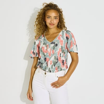 T-shirt col V imprimé abstrait GRAIN DE MALICE