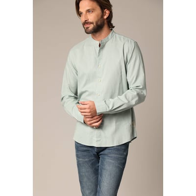 Chemise unie en lin avec col mao et manches longues SMITHY DEELUXE
