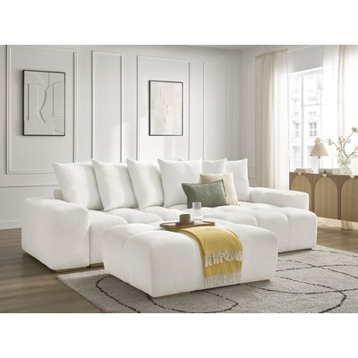 Canapé d'angle fixe 4 places en tissu texturé avec pouf, ANAKIN BOBOCHIC