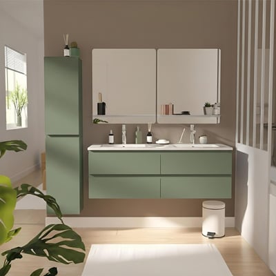 Ensemble meuble double vasque 120cm avec plan céramique SORRENTO MOB IN