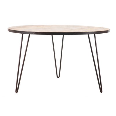 Table à manger ronde industrielle bois manguier massif et métal D125 cm ATELIER MILIBOO