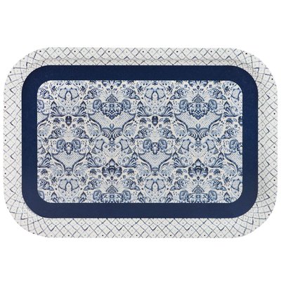 Plateau rectangulaire en métal bleu et blanc WADIGA