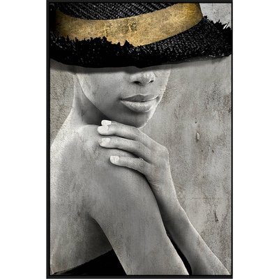 Portrait moderne femme chapeau  sur toile avec cadre élégant RECOLLECTION
