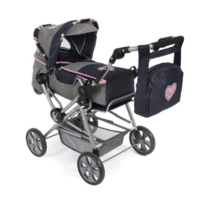 Poussette Road Star pour poupées, bleu foncé - gris BAYER CHIC 2000