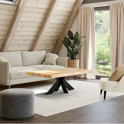 Table basse design en chêne huilé avec bords naturels PALERME PIER IMPORT