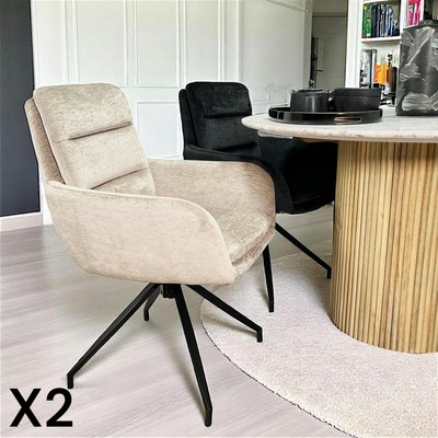 Fauteuil de table pivotant en velours taupe (lot de 2) PALERME PIER IMPORT