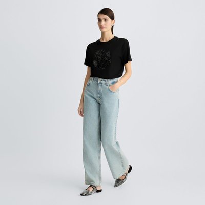 T-shirt en coton avec imprimé et strass LIU JO