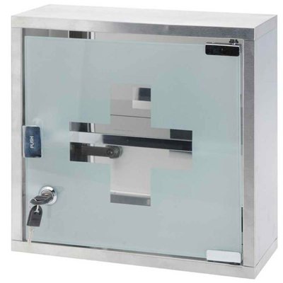 Étagère pharmacie murale en acier inoxydable et verre 30x30x12cm WADIGA