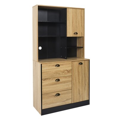 Buffet de cuisine Chef - Hauteur 169 cm - Bois et Noir TOILINUX