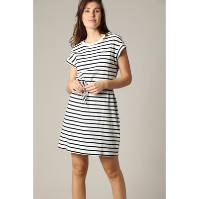 Robe rayée en jersey coton avec col rond et manches courtes à revers ACHANDA DEELUXE