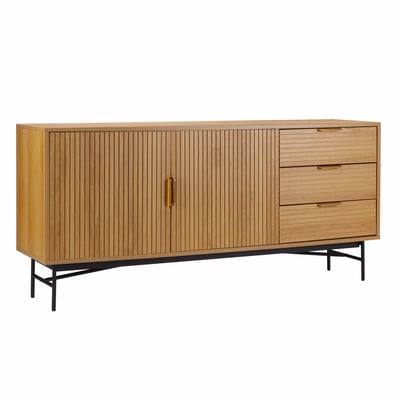 Buffet 2 portes et 3 tiroirs en mélaminé et acier 160 cm, GABIN OVIALA