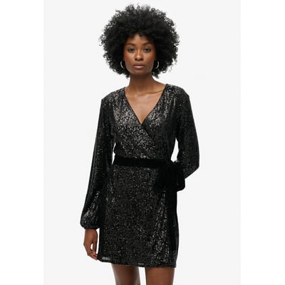 Robe portefeuille courte velours et sequins SUPERDRY