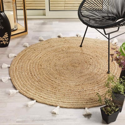 Tapis rond 120  jute Shira blanc DECORATIE
