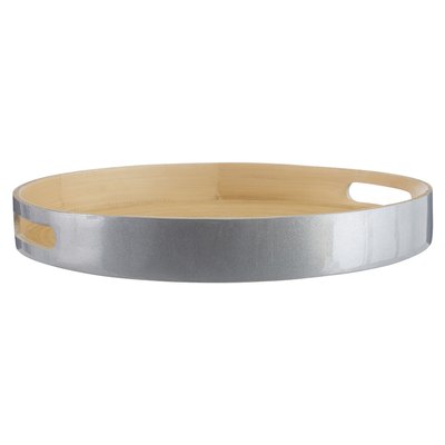 Large Round Bamboo Serving Tray in Silver SO'HOME