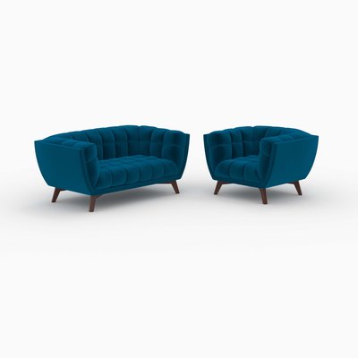 Ensemble canapé et fauteuil en velours 3 places - MONA RENDEZ-VOUS DÉCO