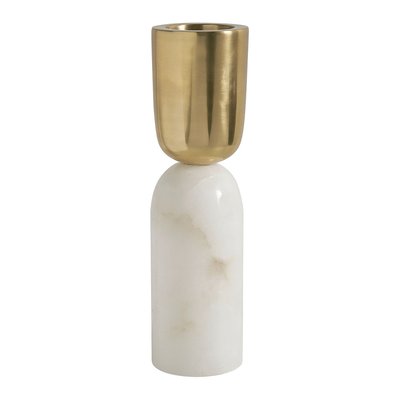 Photophore NOVA en marbre et métal doré - Grand modèle - H. 42 cm BLANC D’IVOIRE