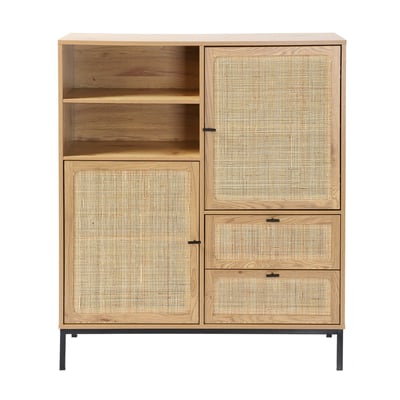 Buffet Haut avec Façades en Rotin Naturel - L100 x H120 cm - JAYA CALICOSY