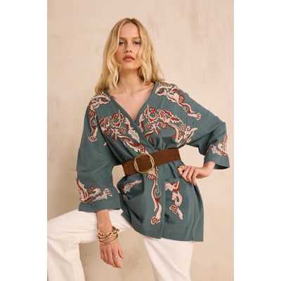 Veste brodée à manches 3/4 en coton NOURIA Maison 123