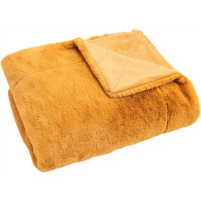 Plaid en polyester luxe curry 170 x 130 cm AMADEUS