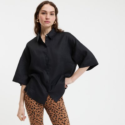 Signature Oversized Linen Blouse Ambre with Elbow-Length Sleeves LA REDOUTE COLLECTIONS